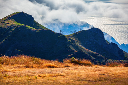 Pico do Arieiro to Pico Ruivo trek mysty landscape in Madeira island, Portugalの写真素材