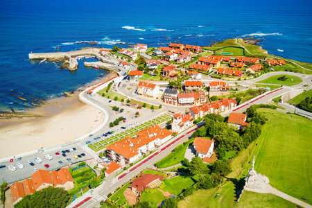 Comillas city aerial panoramic view, Cantabria region of Spainの写真素材