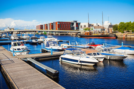 Trondheim pier. Trondheim is the third most populous municipality in Norway.の写真素材