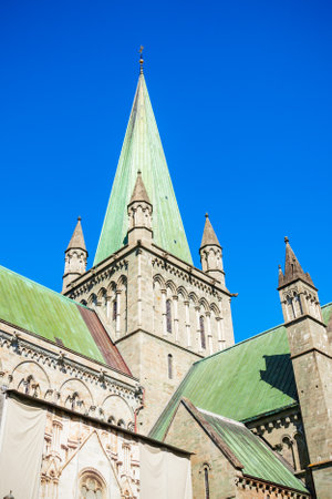 Nidaros Cathedral or Nidarosdomen or Nidaros Domkirke is a Church of Norway cathedral located in the city of Trondheim, Norwayの写真素材