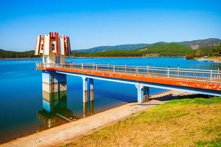Sunset View Place at the Tuyen Lam Lake in Dalat city in Vietnamの写真素材
