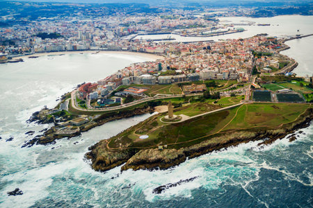 A Coruna peninsula aerial panoramic view in Galicia, Spainの写真素材