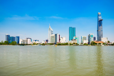 Ho Chi Minh city skyline aerial panoramic view. Ho Chi Minh is the largest city in Vietnam.の写真素材