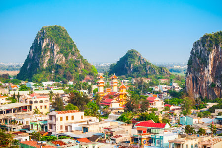 Danang marble mountains is the most important tourist destination in Da Nang city in Vietnamの写真素材