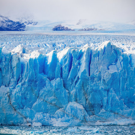 The Perito Moreno Glacier close up view. It is a glacier located in the Los Glaciares National Park in Santa Cruz Province in Patagonia, Argentina.の写真素材