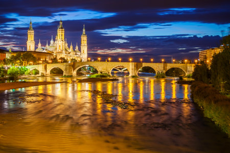 The Cathedral Basilica of Our Lady of the Pillar is a Roman Catholic church in the city of Zaragoza in Aragon region of Spainの写真素材