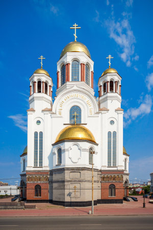 The Church on Blood in Honour of All Saints Resplendent in the Russian Land is a Russian Orthodox church in Yekaterinburg, where Nicholas II, the last Emperor of Russia were shot.の写真素材