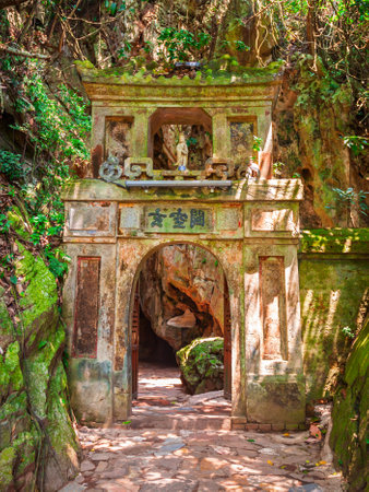 Temple pagoda at the marble mountains in Danang city in Vietnamの写真素材