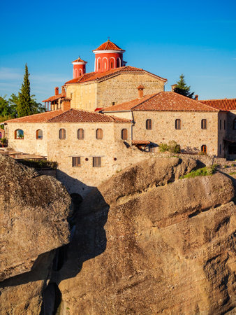 The Monastery of St. Stephen at the Meteora. Meteora is one of the largest and most precipitously built complexes of Eastern Orthodox monasteries in Greece.の写真素材