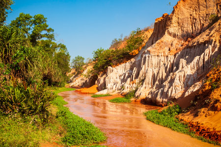Fairy Stream or Suoi Tien is a small stream hiding behind Mui Ne sand dunes in Phan Thiet in Vietnamの写真素材