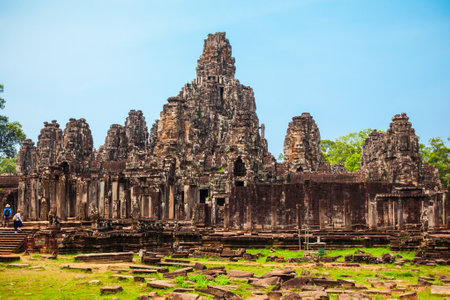 Bayon is a well known khmer temple at Angkor in Cambodiaの写真素材