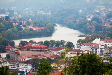 Kandy Lake and Kandy city aerial panoramic view from Arthur Seat Kandy City Viewpoint, Sri Lankaの写真素材