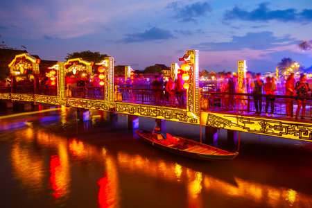 Cau An Hoi bridge in the Hoi An ancient town in Quang Nam Province of Vietnamの写真素材