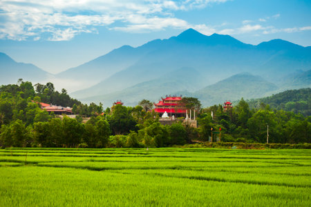 Beauty mountain landscape near the Hai Van Quan pass in Danang city in Vietnamの写真素材