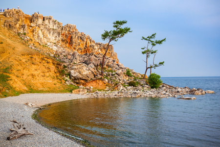 Baikal lake near Khuzhir village at Olkhon island in Siberia, Russia. Lake Baikal is the largest freshwater lake in the world.の写真素材