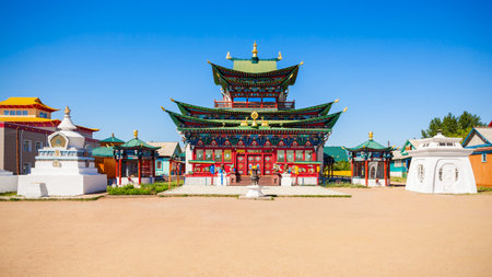 Etigel Khambin Palace at Ivolginsky datsan. It is the Buddhist Temple located near Ulan-Ude city in Buryatia, Russia.の写真素材