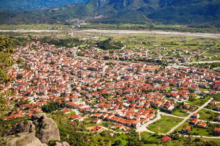 Meteora rocks and Kalabaka or Kalambaka and Kalampaka. It is a town and amunicipality in the Trikala region in Greece.の写真素材