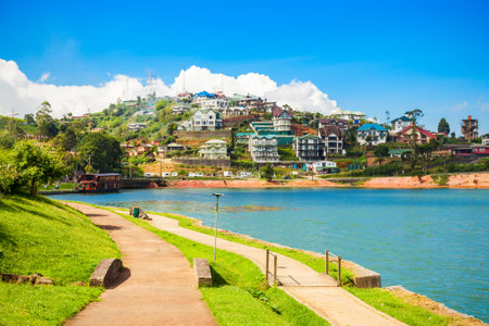 Lake Gregory and Gregory Park in Nuwara Eliya. Lake Gregory is a reservoir in centre of the tea country hill city Nuwara Eliya in Sri Lanka.の写真素材