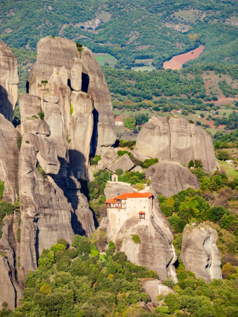 The Monastery of St. Nicholas Anapausas at Meteora. Meteora is one of the largest built complexes of Eastern Orthodox monasteries in Greece.の写真素材