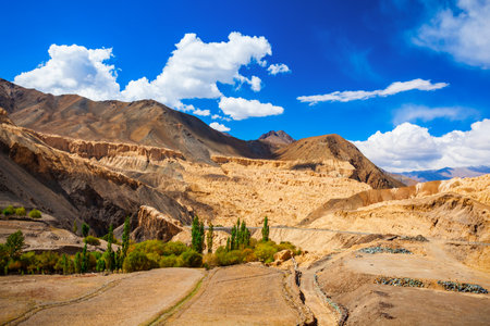 Moon valley or Moonland near Lamayuru village in Ladakh in north Indiaの写真素材