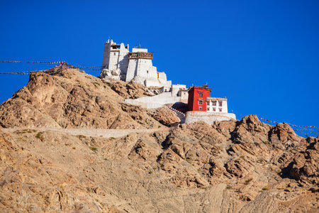 Namgyal Tsemo Monastery or Namgyal Tsemo Gompa is a buddhist monastery in Leh city in Ladakh, northern Indiaの写真素材