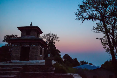 Hindu Temple near Panchase village in Pokhara valley in Nepalの写真素材