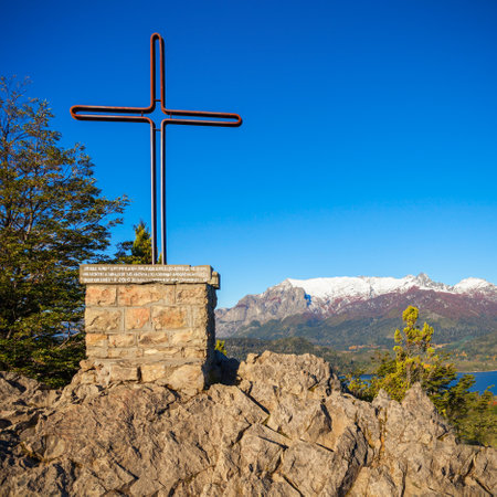Monument in Cerro Campanario viewpoint near Bariloche in Nahuel Huapi National Park, Patagonia region in Argentina.の写真素材