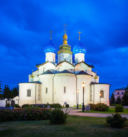 Annunciation Cathedral of Kazan Kremlin at night. It is the first Orthodox church of the Kazan Kremlin. The Kazan Kremlin is the chief historic citadel of Tatarstan, Russia.の写真素材