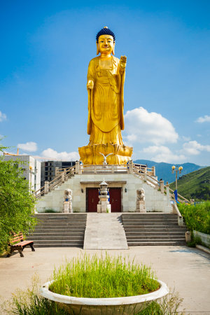 International Buddha Park is located at the foot of the Zaisan Tolgoi hill in Ulaanbaatar, Mongoliaの写真素材
