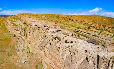 Uplistsikhe aerial panoramic view. Uplistsikhe is an ancient rock hewn town near Gori in Shida Kartli region of Georgiaの写真素材