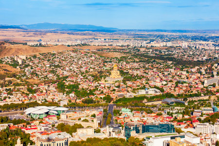 Tbilisi old town aerial panoramic view. Tbilisi is the capital and the largest city of Georgia, lying on the banks of the Kura River.の写真素材