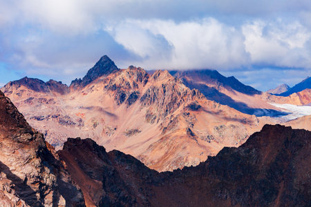 Mountains in Mount Elbrus region, the highest mountain peak in Russia and Europeの写真素材