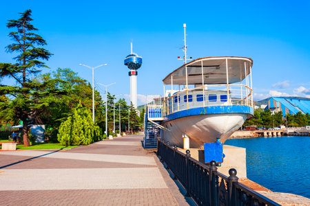 Old ship at Tuapse embankment. Tuapse is a resort town located on the Black Sea shore in Russia.の写真素材