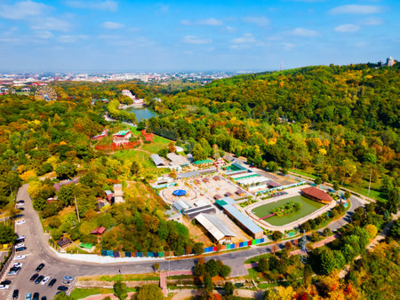 Nalchik Zoo aerial panoramic view in Nalchik, the capital city of the Kabardino-Balkarian Republic in Russia.の写真素材