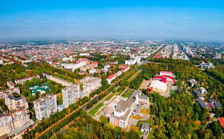 Nalchik aerial panoramic view. Nalchik is the capital city of the Kabardino-Balkarian Republic in Russia.の写真素材