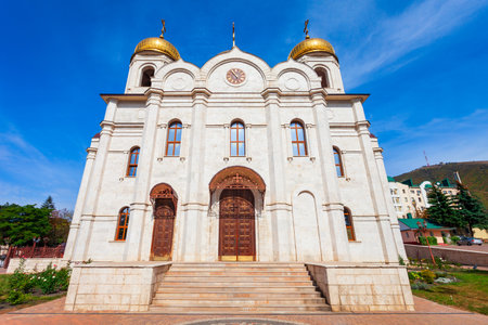 Christ the Saviour or Spassky Cathedral in Pyatigorsk, a spa city in Caucasian Mineral Waters region, Stavropol Krai in Russiaの写真素材
