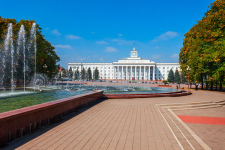 Fountains and Government House of the KBR at the Concord Square in Nalchik, Kabardino-Balkarian Republic in Russia.の写真素材