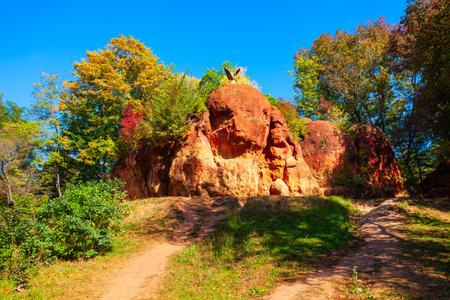 Red stones in Kislovodsk National Park in Kislovodsk city, Russiaの写真素材
