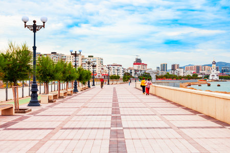 Embankment in the centre of Novorossiysk city. Novorossiysk is the main port on the Black Sea in Krasnodar Krai, Russia.の写真素材