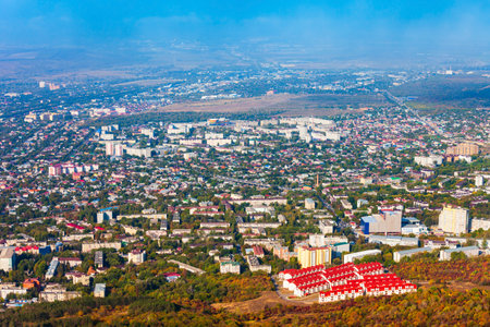 Pyatigorsk city centre aerial panoramic view. Pyatigorsk is a spa city in Caucasian Mineral Waters region, Stavropol Krai in Russiaの写真素材