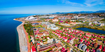 Sochi Olympic Park aerial panoramic view. Park was constructed for the 2014 Winter Olympics and Paralympics.の写真素材