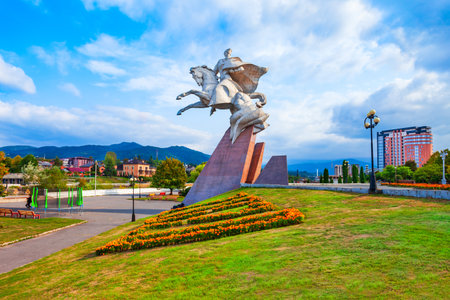 Vladikavkaz, Russia - September 25, 2020: Monument to Army General and soviet military commander Issa Pliyev or Pliev in Vladikavkazのeditorial素材