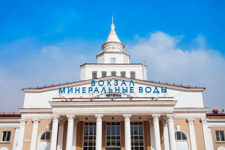 Mineralnye Vody, Russia - September 30, 2020: Mineralnye Vody railway station historic buildingのeditorial素材