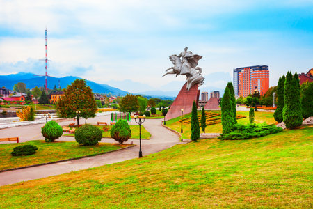 Vladikavkaz, Russia - September 26, 2020: Monument to Army General and soviet military commander Issa Pliyev or Pliev in Vladikavkazのeditorial素材