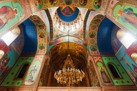 Tbilisi, Georgia - September 05, 2021: Sioni Cathedral of Dormition interior in Tbilisi old town. Tbilisi is the capital and the largest city of Georgia, lying on the Kura River.のeditorial素材