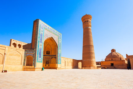 Kalyan Minaret and Kalyan mosque is a parts of the Poi Kalon islamic religious complex in Bukhara, Uzbekistanの写真素材