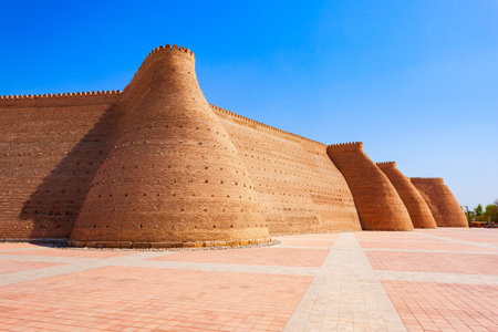 The Ark of Bukhara walls. The Ark Citadel is an ancient massive fortress located in Bukhara city, Uzbekistan.の写真素材