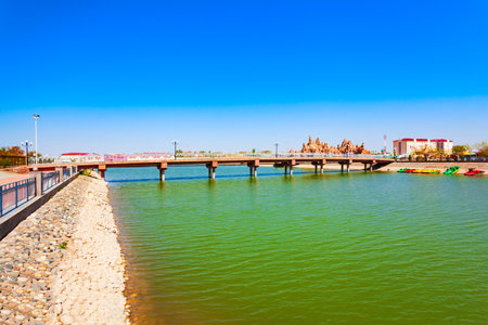 Yoshlar Koli or Youth Lake or Molodezhnoye Ozero at the Amir Timur Park in the centre of Urgench city, Uzbekistanの写真素材