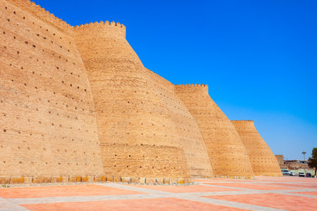 The Ark of Bukhara walls. The Ark Citadel is an ancient massive fortress located in Bukhara city, Uzbekistan.の写真素材