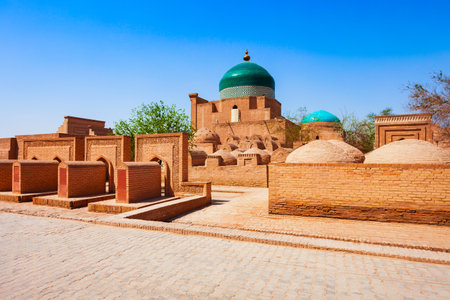 Pakhlavan Makhmoud Mausoleum at the Ichan Kala, an ancient walled inner town of the city of Khiva in Uzbekistanの写真素材